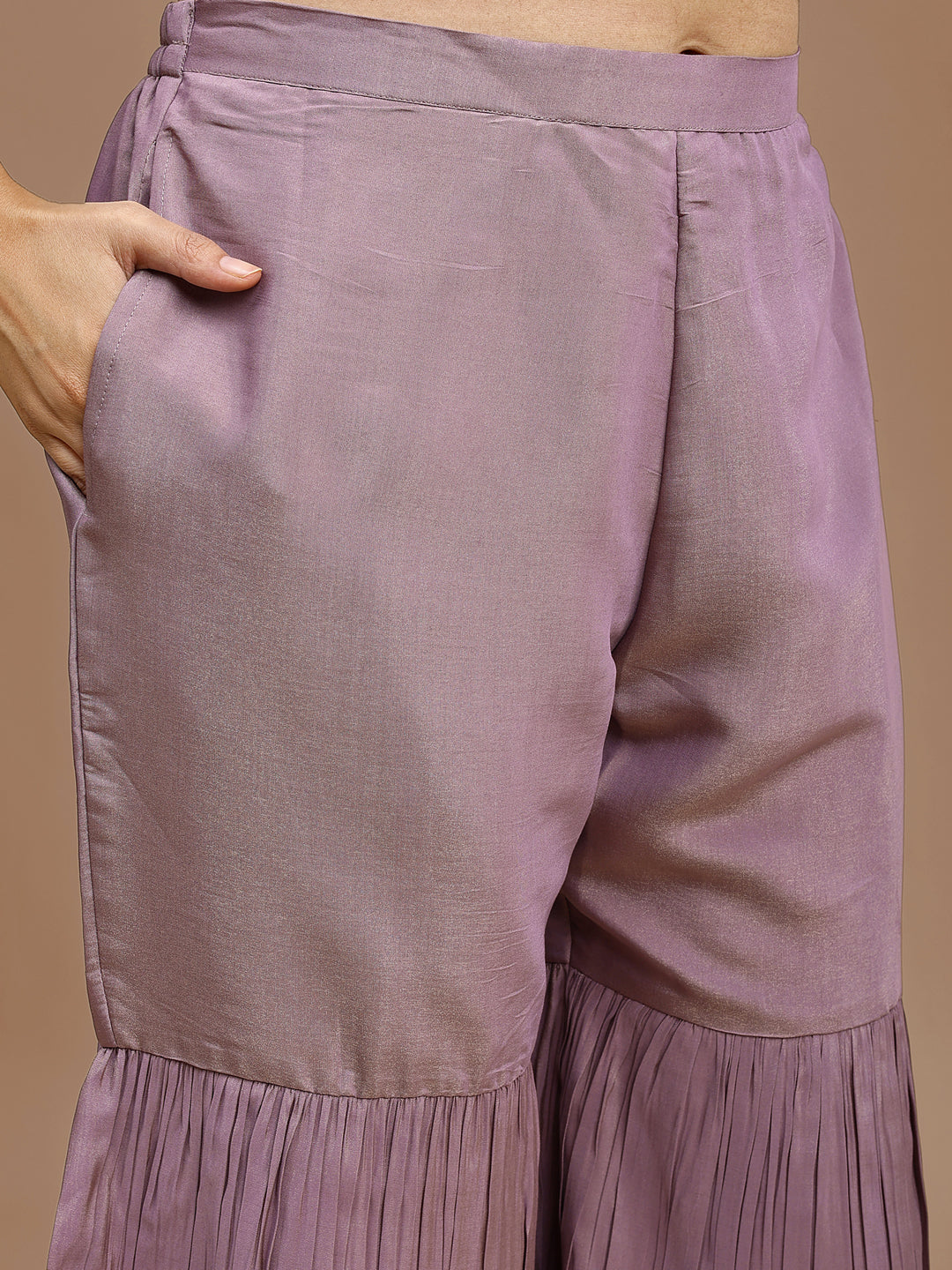 Purple Color Silk Blend Embroidered Top With Mauve Sharara