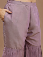 Purple Color Silk Blend Embroidered Top With Mauve Sharara