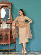 V-Neck Pure Cotton Straight Kurta & Trousers With Dupatta