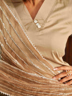 V-Neck Pure Cotton Straight Kurta & Trousers With Dupatta