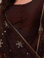 COCO COLOR CHINON SOLID FLARED KURTA SET WITH SEQUENCED DUPATTA