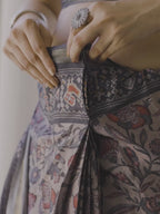 Ready to wear beige and black ajrak print saree