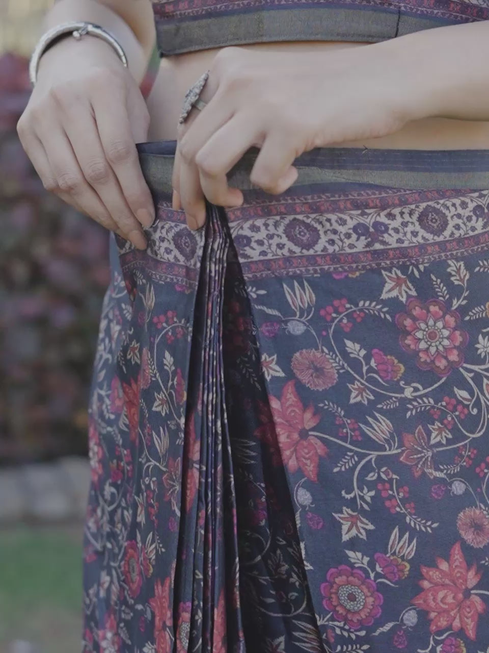 Ready to wear multicolred ajrak printed poly cotton saree