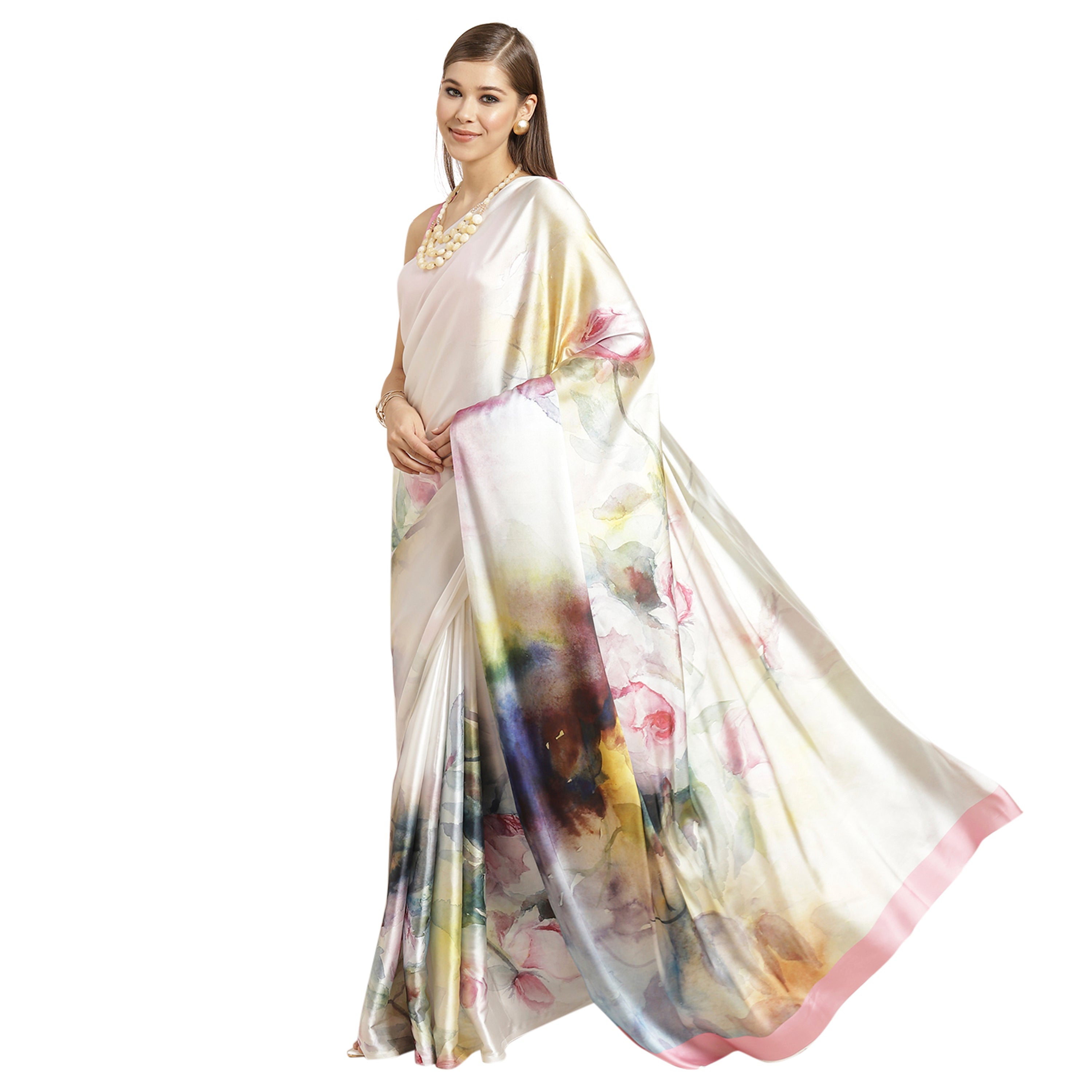 Printed Bollywood Satin Saree  (Multicolor)