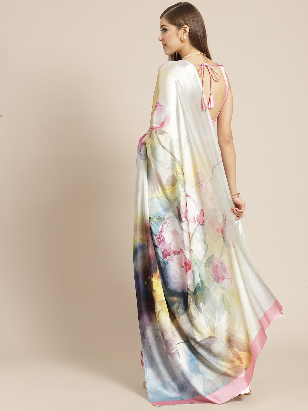 Printed Bollywood Satin Saree  (Multicolor)