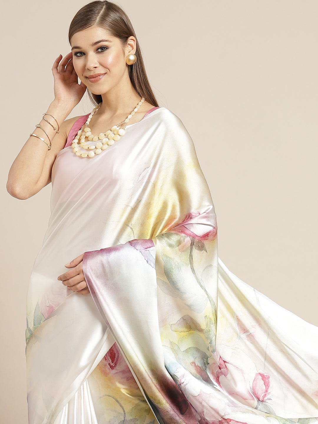 Printed Bollywood Satin Saree  (Multicolor)