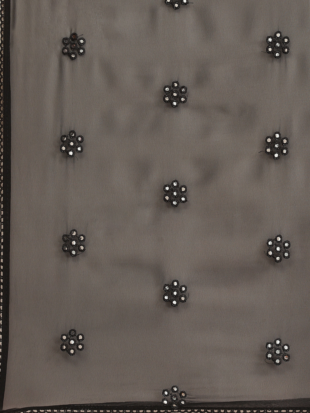 Black Georgette Embroidered Mirror-Work Saree with Unstitched Blouse