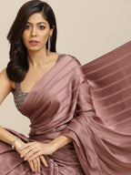 Striped Bollywood Polyester Saree  (Pink)