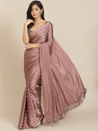 Striped Bollywood Polyester Saree  (Pink)